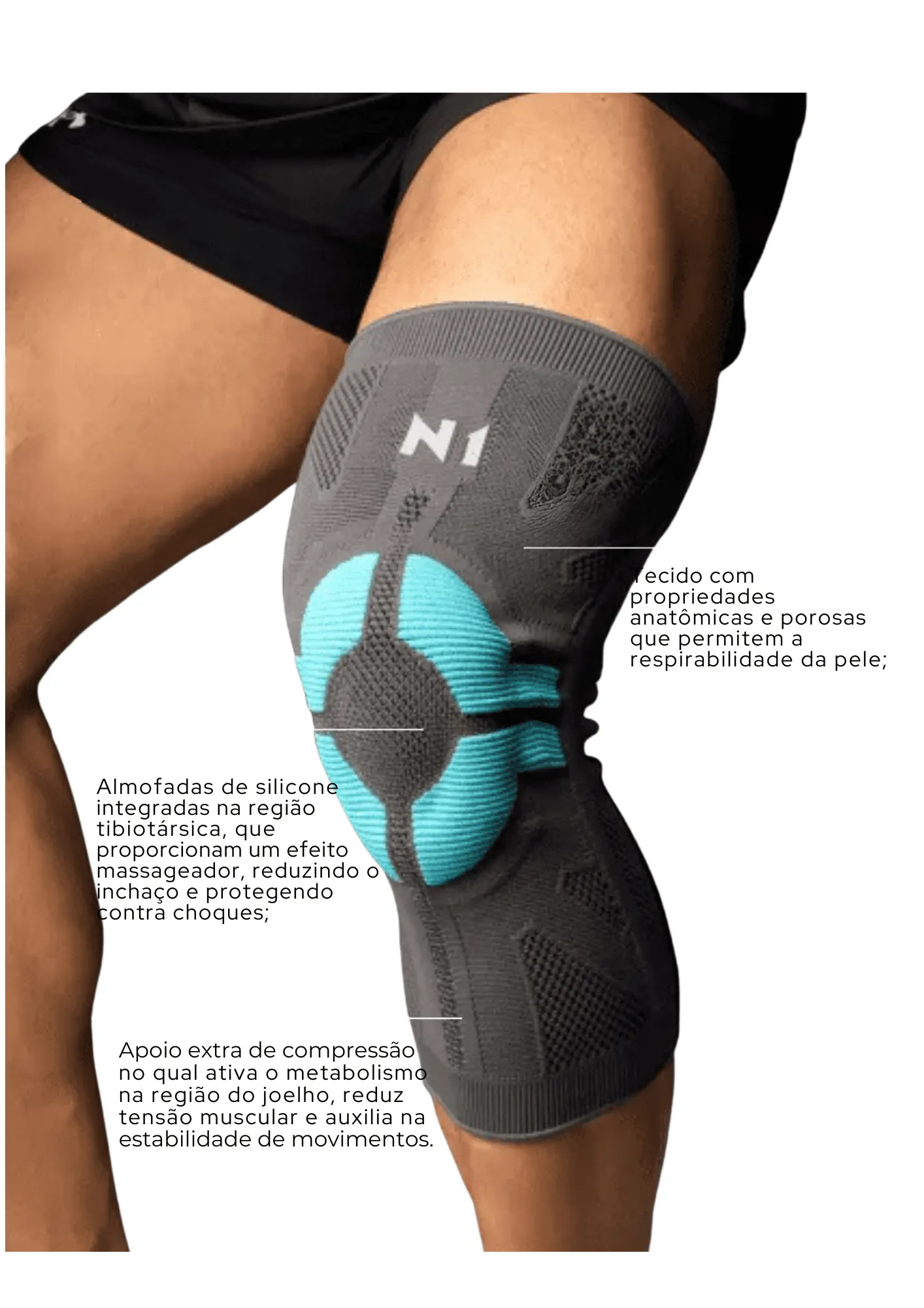 Protetor de Joelho Knit 3D N1 – Alta Compressão, Estabilidade e Conforto | Linha Pro - Imagem 5