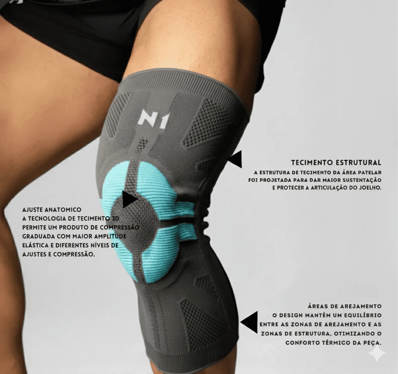 Protetor de Joelho Knit 3D N1 – Alta Compressão, Estabilidade e Conforto | Linha Pro - Imagem 3