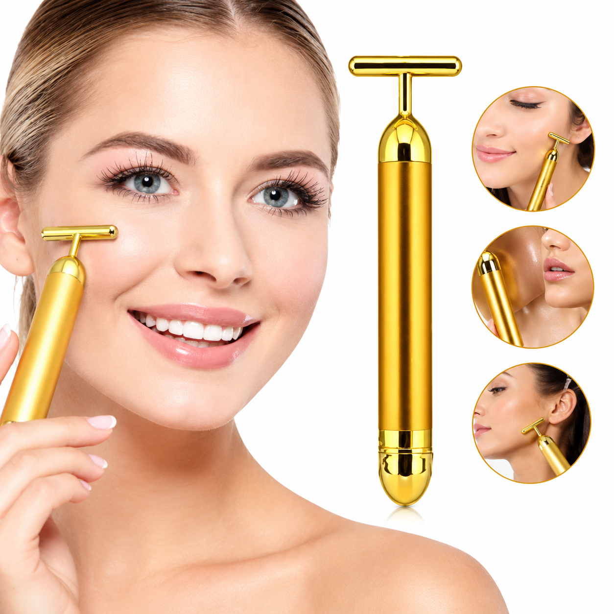 Massageador Facial Elétrico Gold Dourado – Portátil